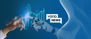 Mão humana e mão que representa a inteligência artificial se tocam, demonstrando o uso de IA em 2026 e a transformação do potencial humano